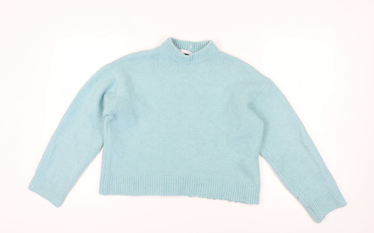 Zara Women's Blue Mock Neck Wool Blend Pullover