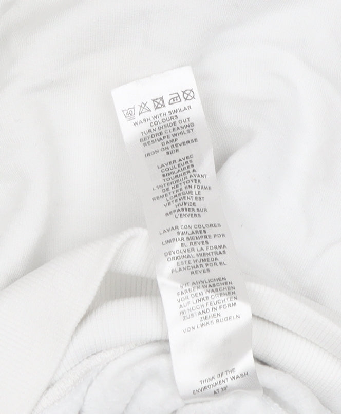 Brand and care label for ASOS Women's White Pullover Sweatshirt, size 10