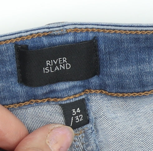 River Island Men's Blue Skinny Jeans 34/32 Distressed