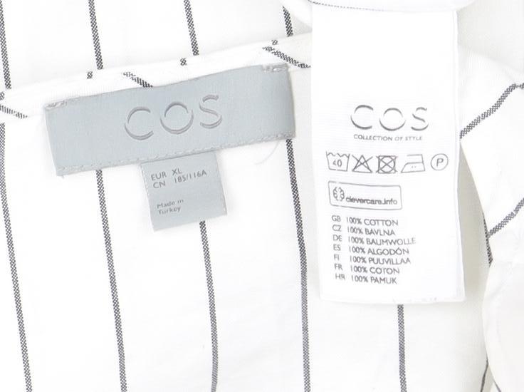 COS Women’s White Striped V-Neck Shirt, Size 12