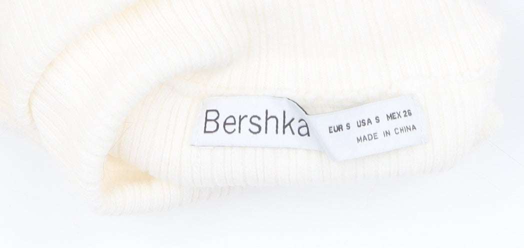 Bershka Women's Ivory Cropped Roll Neck Top S