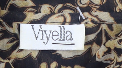 Viyella Women's Black Floral Button-Up Shirt, Size 12