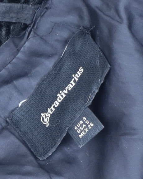 Stradivarius Women's Black Puffer Jacket S with Fur Trim
