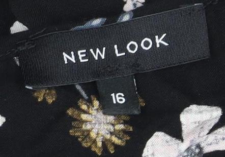 New Look Women's Black Floral Blouse, Size 16, Ruffle Detail