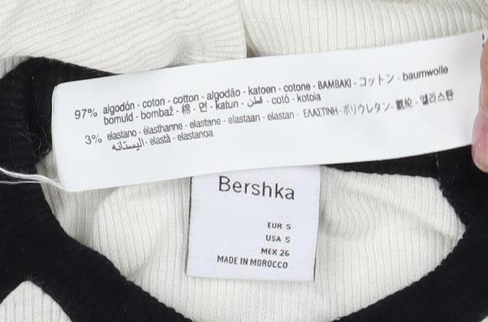 Bershka Women's Black & White Ringer T-Shirt, Size 8