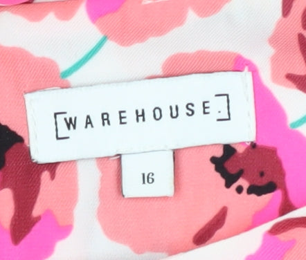 Warehouse Women's Pink Floral T-Shirt UK 16