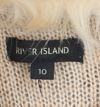 River Island Women's Grey Faux Fur Trim Coatigan Size 10