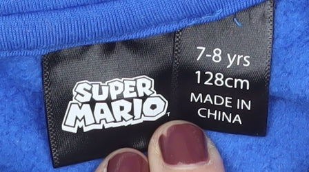 Additional view of Super Mario boys’ blue pullover hoodie 7-8 years graphic print