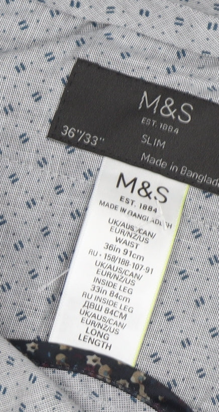 Marks & Spencer Men's Black Check Trousers Size 36