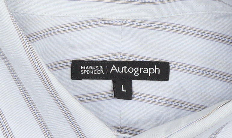 Marks and Spencer Men's Blue Striped Dress Shirt L