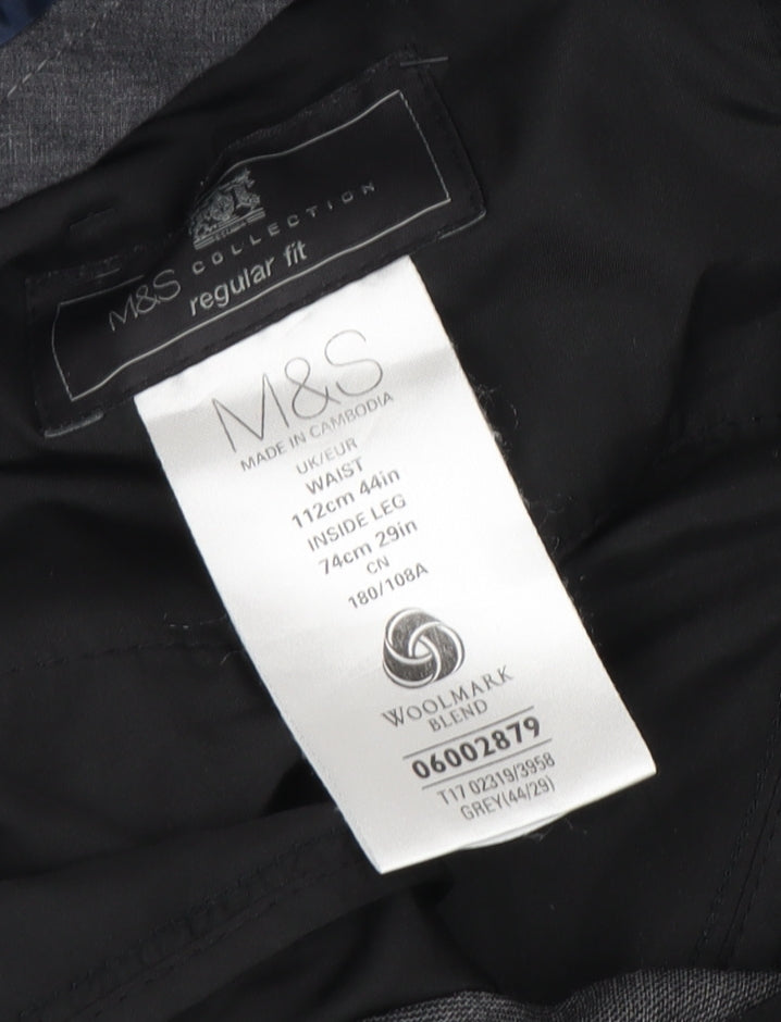 Marks & Spencer Men's Grey Regular Fit Trousers, Size 44