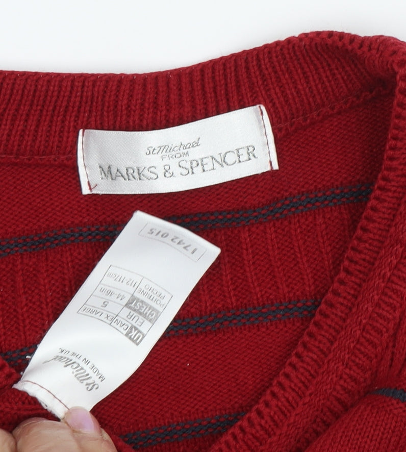 Marks & Spencer Men's Red Striped Knit Jumper S