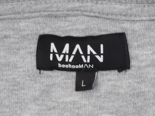 boohooMAN Men's Grey Pullover Sweatshirt, Size L, Logo Detail