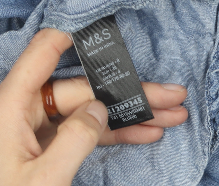 Marks & Spencer Women's Blue Button-Up Shirt, Size 8