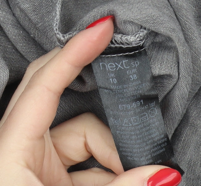 Next Women Grey 3/4 Sleeve Cotton Linen Button-Up Shirt