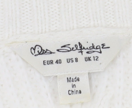 Miss Selfridge Women's Ivory Cable-Knit Pullover Jumper, Size 12