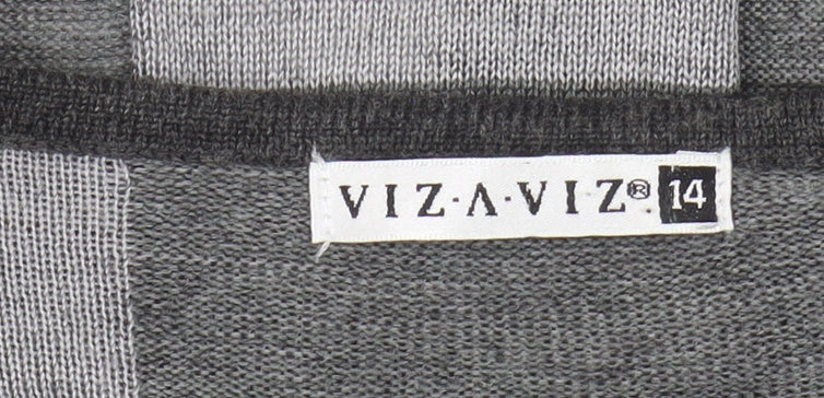 VIZ-A-VIZ Women's Grey Check Cardigan Size 14