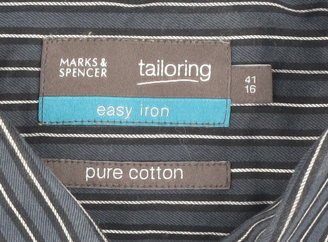 Marks & Spencer Men's Blue Striped Shirt, Size 16, Regular Fit