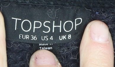 Topshop Women's Black Full Zip Jumper, Size 8, Casual
