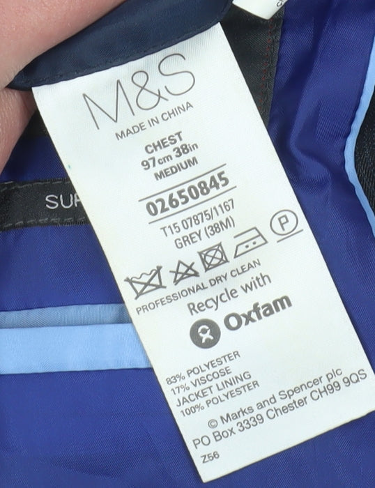 Marks & Spencer Grey Men's Blazer, 38R, Formal Style