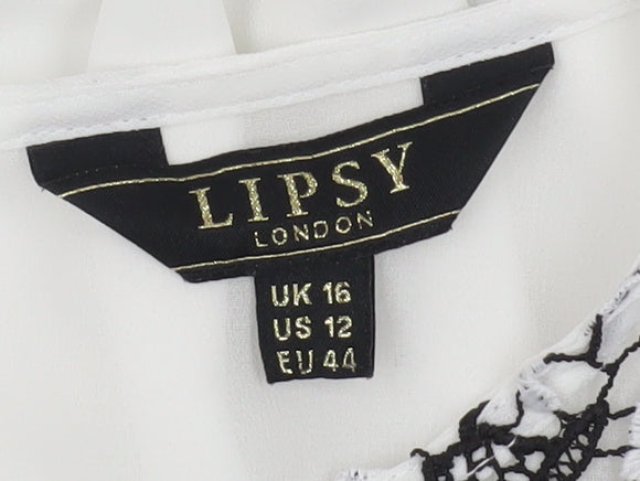 Lipsy Women's White Lace Accent Blouse Size 16