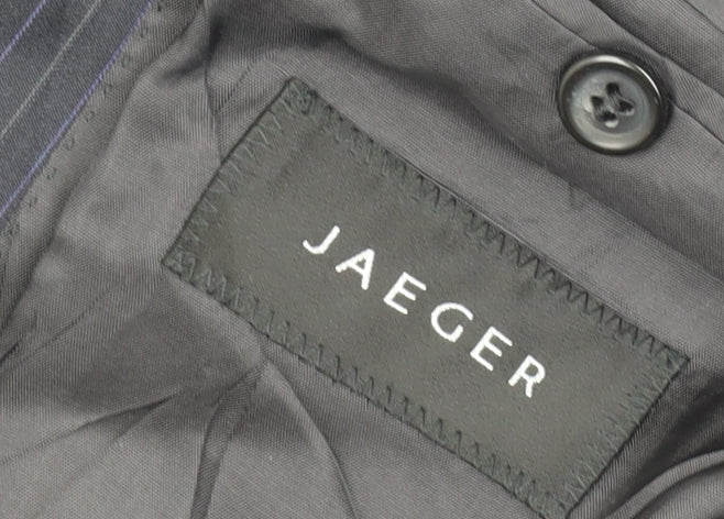 Brand and care label for Jaeger Men's Blue Striped Suit Jacket 42L
