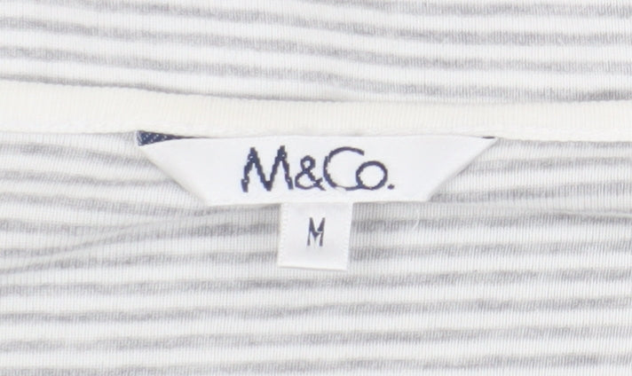 M&Co Women's Grey Striped V-Neck Top - M