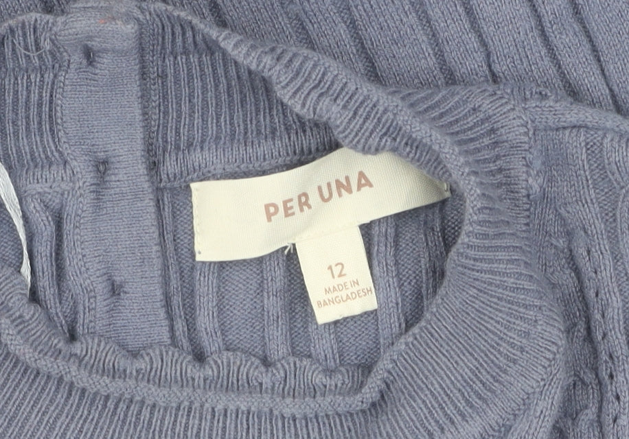 Marks & Spencer Women's Blue Pullover, Size 12, Cable-Knit