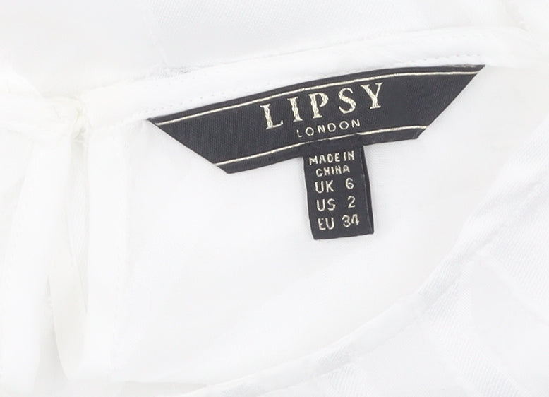 Lipsy Women's White Blouse UK 6 Crew Neck Casual Wear