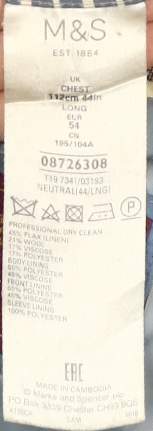 Marks & Spencer Men's Grey Check Blazer - 44 Long