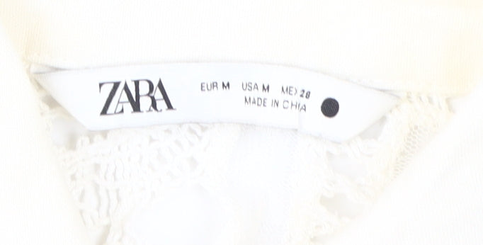 Zara Women's Ivory Lace Button-Up Shirt Size 12