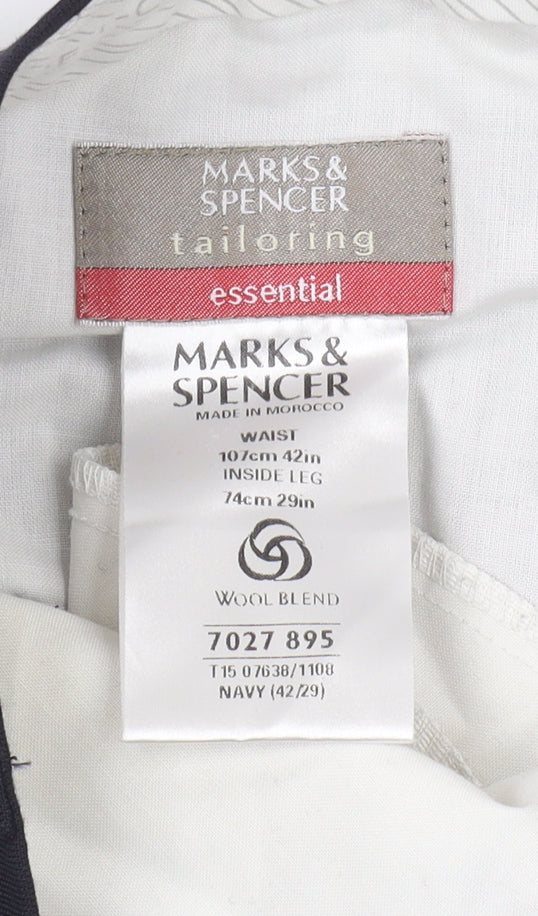 Marks & Spencer Men's Navy Wool Blend Trousers Size 42/29