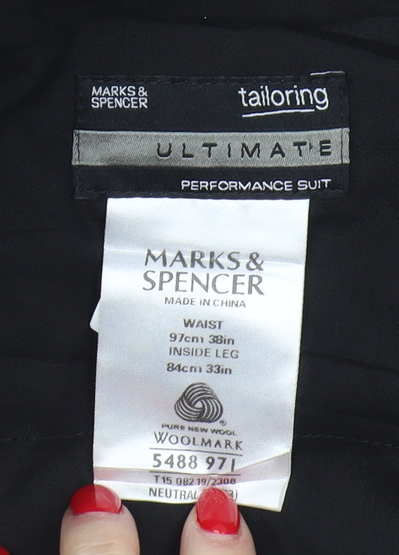Marks & Spencer Men's Black Wool Trousers - 38