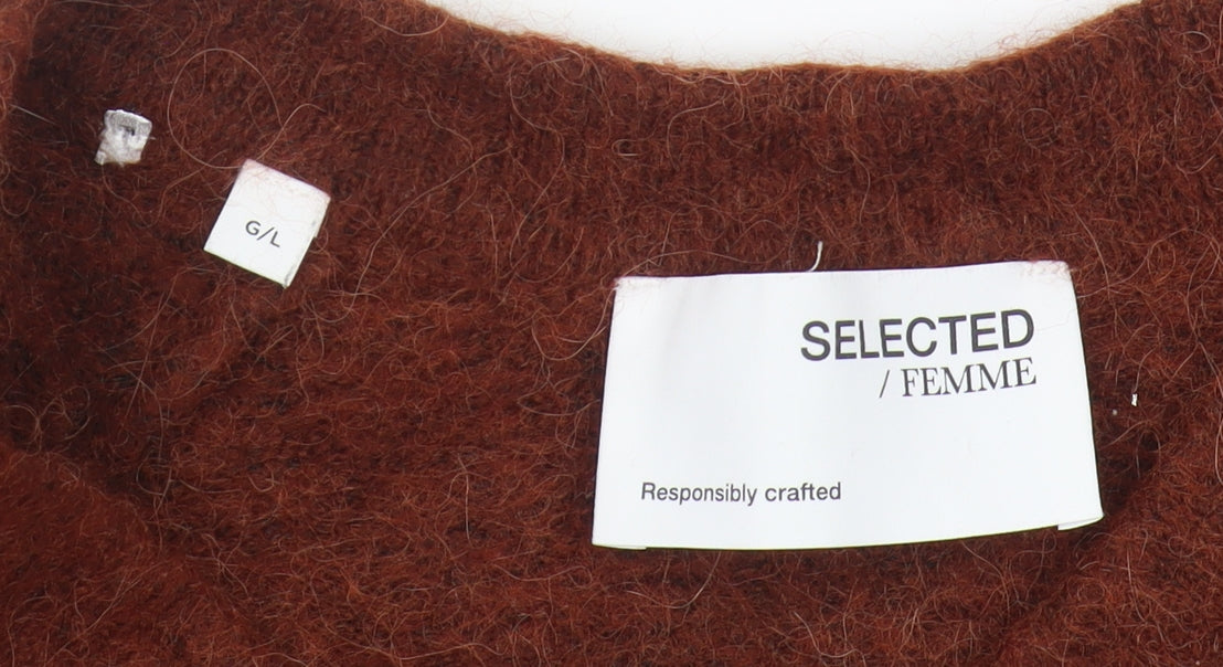 Selected Femme Women's Brown V-Neck Pullover Jumper L