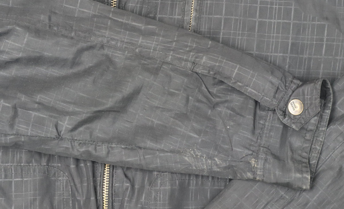 Smog Men's Black Bomber Jacket, Size L, Geometric Pattern