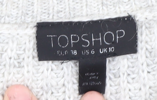 Topshop Women's Grey Chunky-Knit Pullover Jumper UK 10