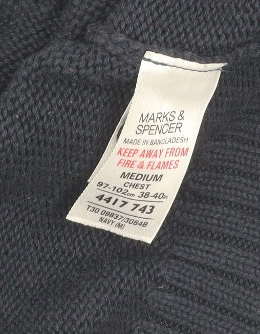 Marks & Spencer Men's Blue Cardigan, Medium, Cotton