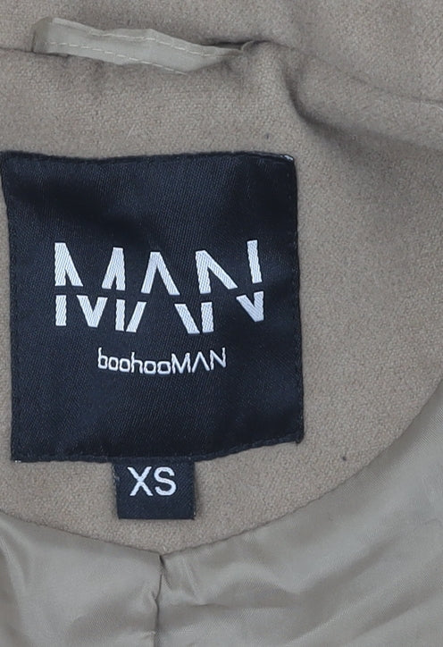 boohooMAN Men Beige Mid-Length Overcoat XS