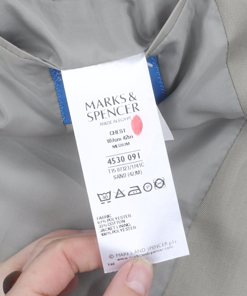 Marks & Spencer Men's Beige Blazer 42R Single-Breasted