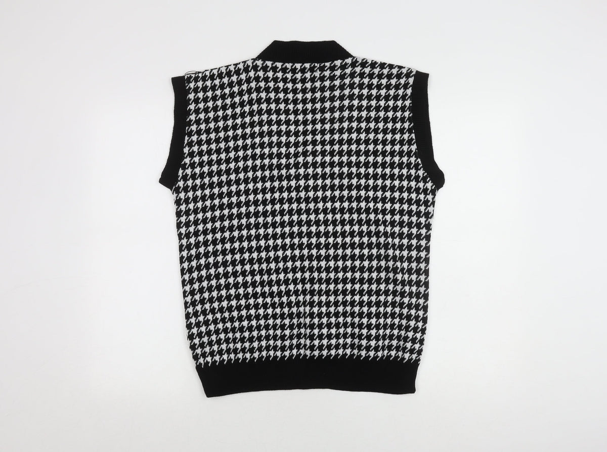NAANAA Women's Black Houndstooth V-Neck Vest, M/L