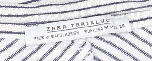 Zara Women's White Striped T-Shirt Size 12