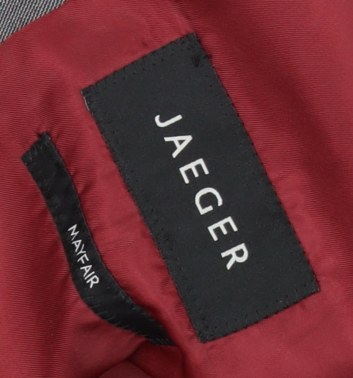 Brand and care label for Jaeger Men's Grey Wool Blazer 42R Regular Fit