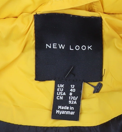 New Look Women's Yellow Hooded Puffer Jacket, Size 12