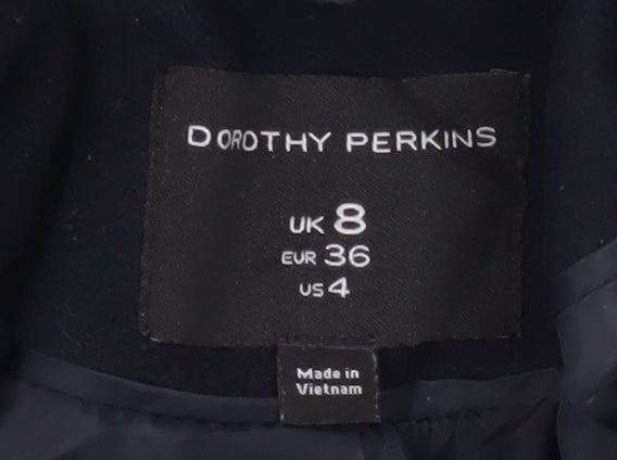 Dorothy Perkins Women's Black Wool Overcoat - Size 8
