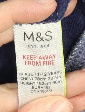 Marks & Spencer Boys Blue Full Zip Hoodie 11-12 Years