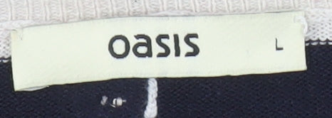 Oasis Women's Beige Black Striped Cardigan L V-Neck