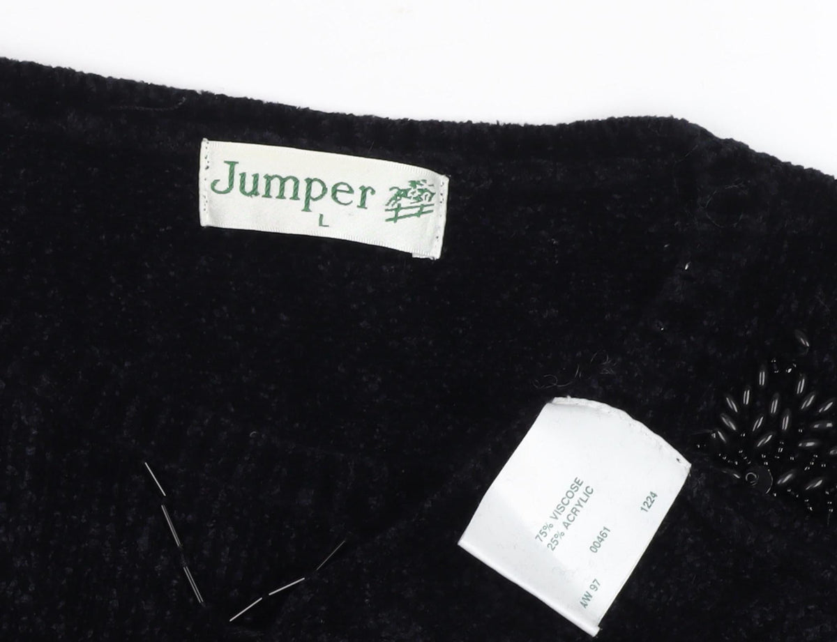Jumper Women's Black Embroidered Viscose Jumper L
