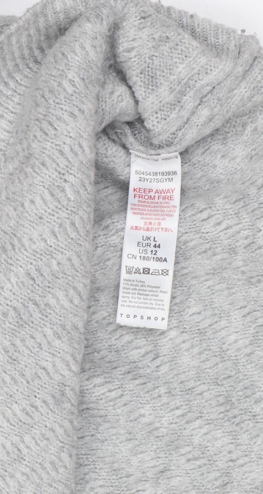 Topshop Women's Grey Knit Jumper, Size L, Crew Neck