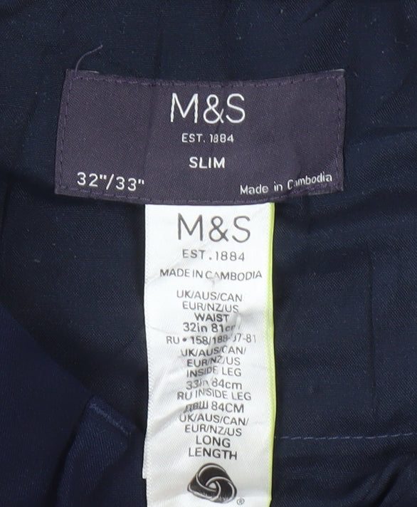 Marks & Spencer Blue Slim Fit Trousers, Size 32
