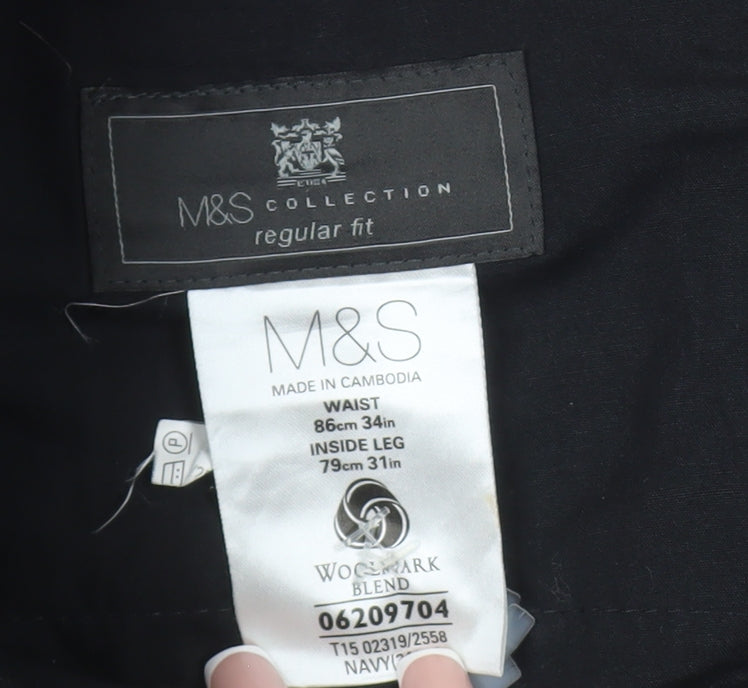 Marks & Spencer Men's Black Regular Fit Trousers